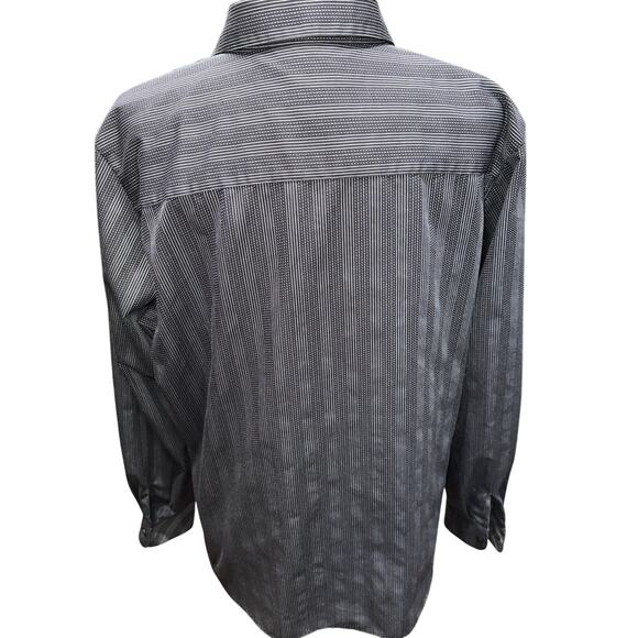 Foxcroft Women’s Wrinkle Free Button Up Top Dark Gray Black Stripe 16 office - Picture 3 of 9